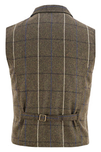 Mens Blazer Style Formal Check Suit Waistcoat Vest Tweed Wool -