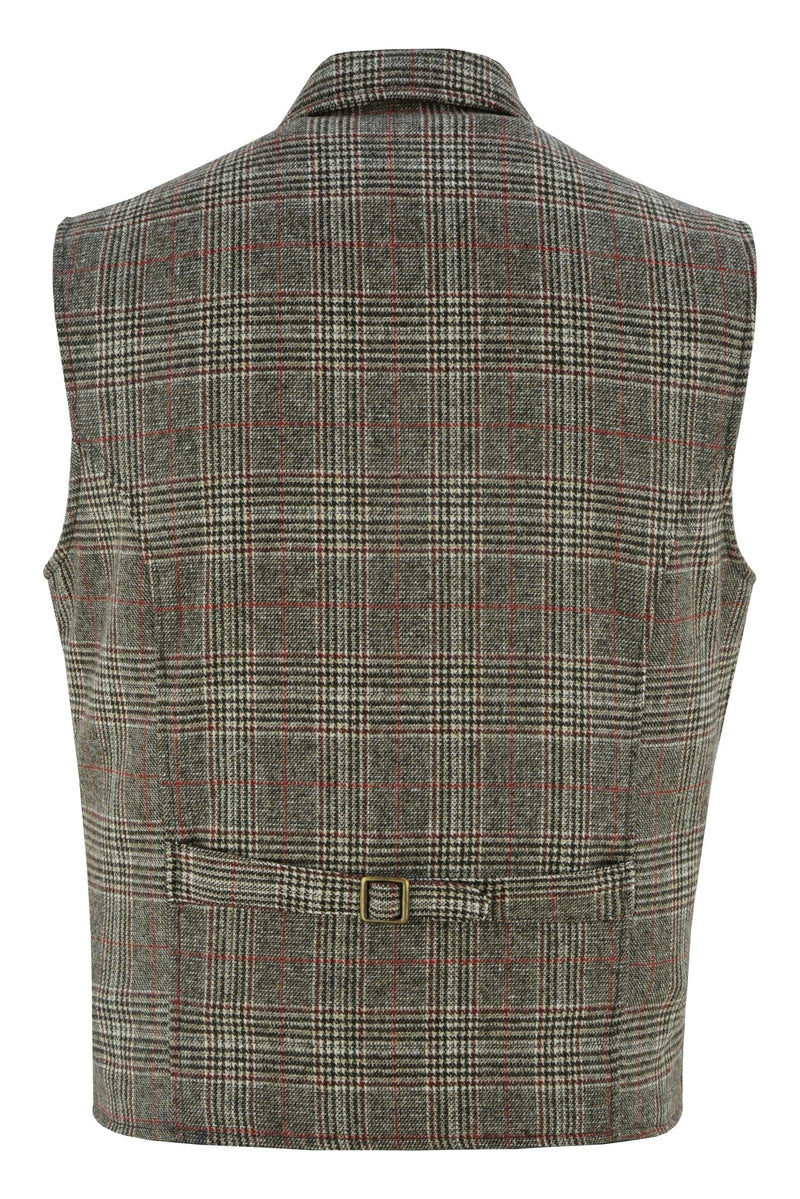 Mens Blazer Style Formal Check Suit Waistcoat Vest Tweed Wool -