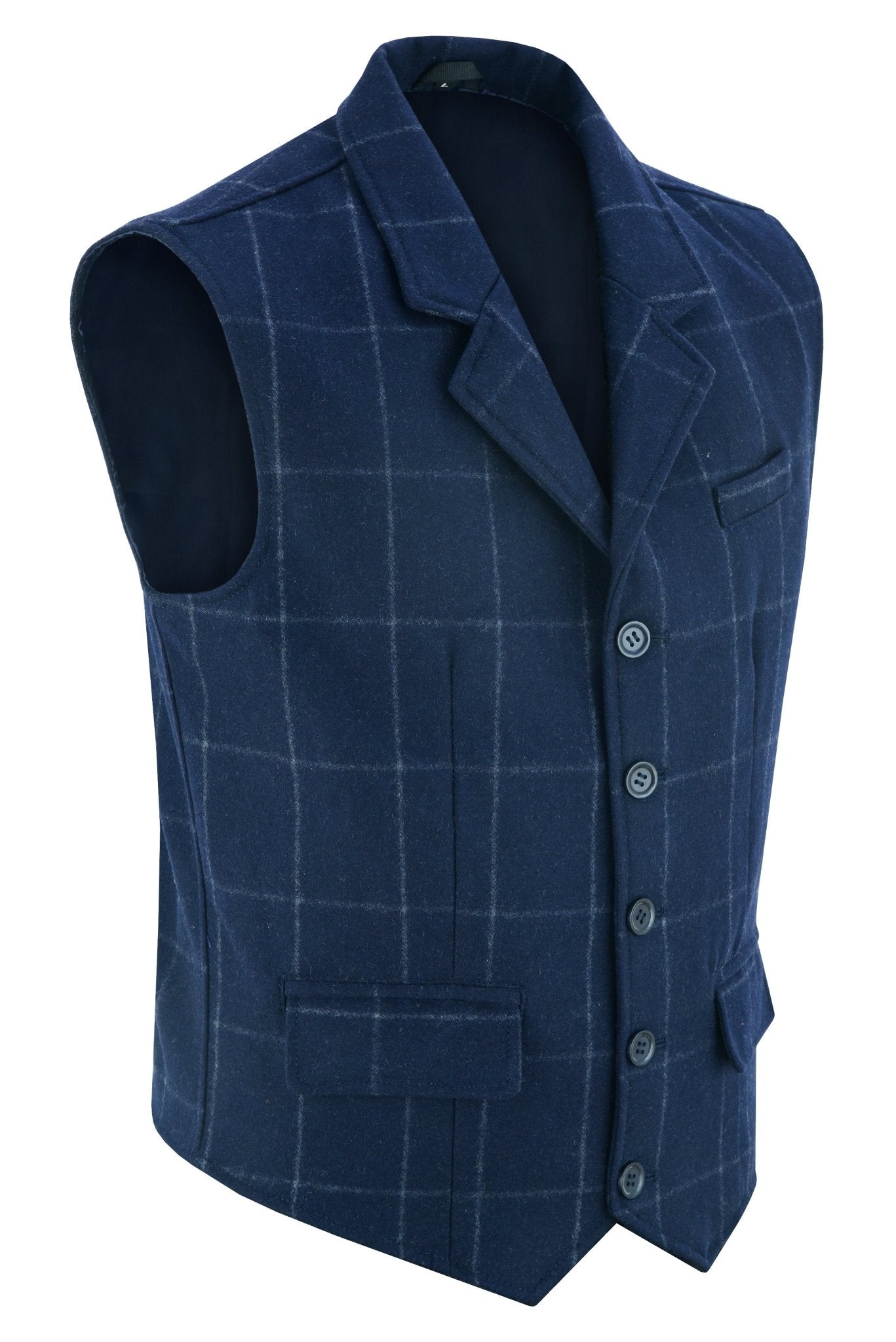 Mens Blazer Style Formal Check Suit Waistcoat Vest Tweed Wool Vintage Leather