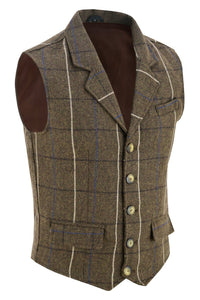 Mens Blazer Style Formal Check Suit Waistcoat Vest Tweed Wool -