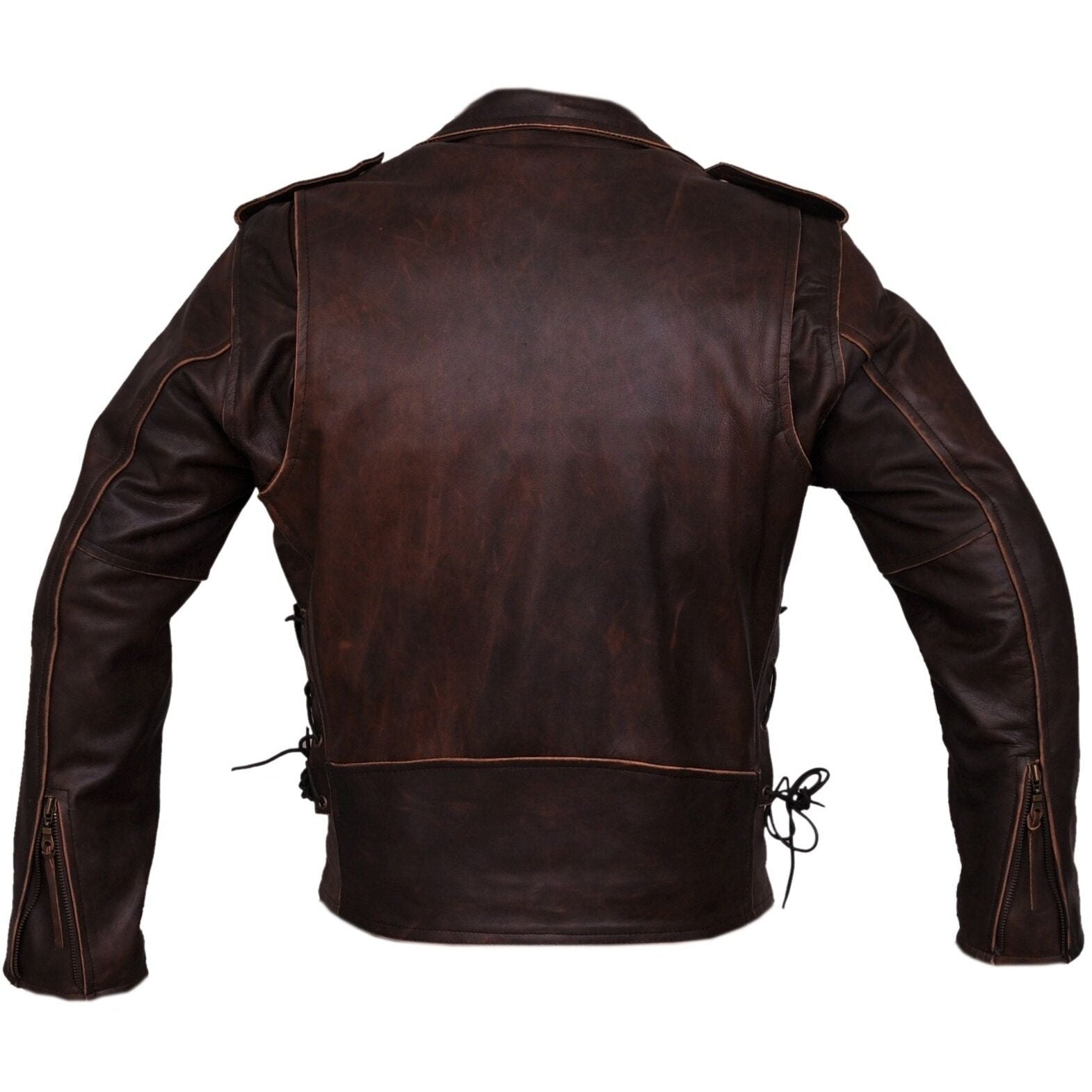 Mens Brown Distressed Leather Marlon Brando Biker Motorcycle Armoured Vintage Leather