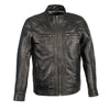 Mens Brown Leather Jacket with Front Zipper Closure -