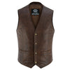 Mens Brown Leather Waistcoat Vest with Snap Button -