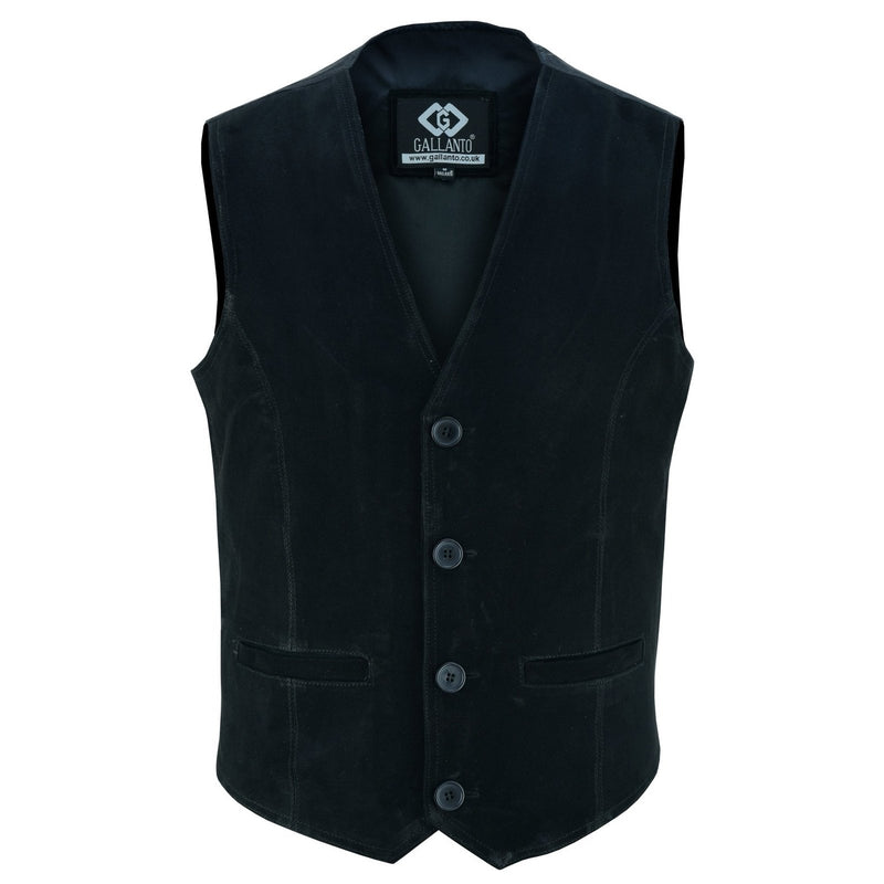 Mens Buttoned Classic Black Soft Suede Leather Waistcoat Vest -