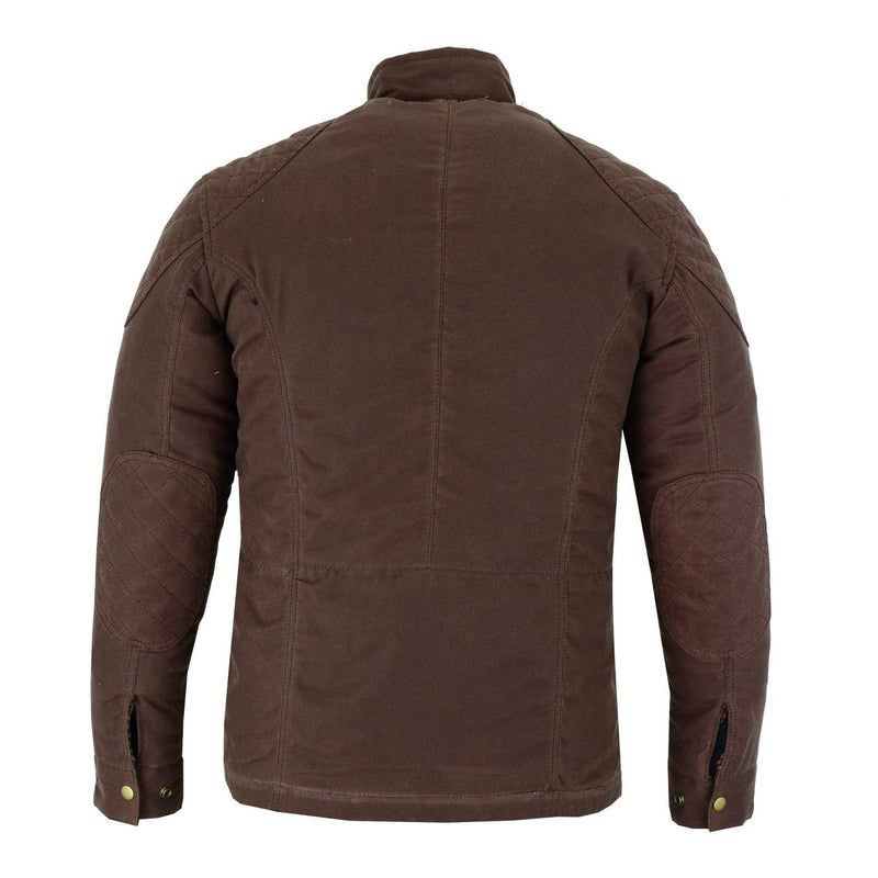 Men's Classic Brown Waxed Cotton Motorcycle Jacket Textile Biker Armoured vintag -