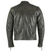 Men's Collarless Distressed Leather Biker Motorcycle Armoured Jacket -