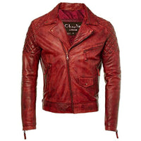 Mens Diamond Red Biker Leather Biker Jacket : Soltau -