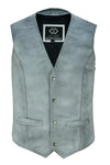 Mens Dirty Grey Leather Waistcoat Vest with Snap Button -