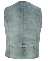 Mens Dirty Grey Leather Waistcoat Vest with Snap Button -