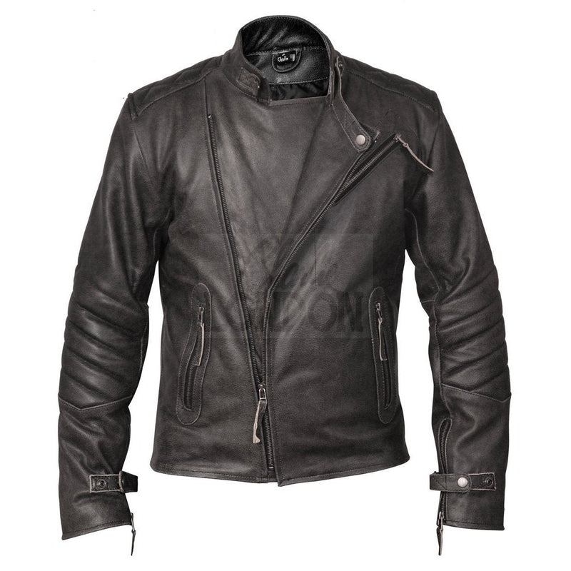 Mens Distressed Grey David Beckham Kendal Leather Jacket -