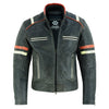 Men’s Distressed Orange & Creme Stripes Motorcycle Leather Jacket -