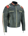 Men’s Distressed Orange Striped Motorcycle Cowhide Leather Jacket -