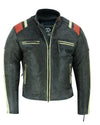 Men’s Distressed Orange Striped Motorcycle Cowhide Leather Jacket -