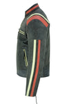 Men’s Distressed Orange Striped Motorcycle Cowhide Leather Jacket -