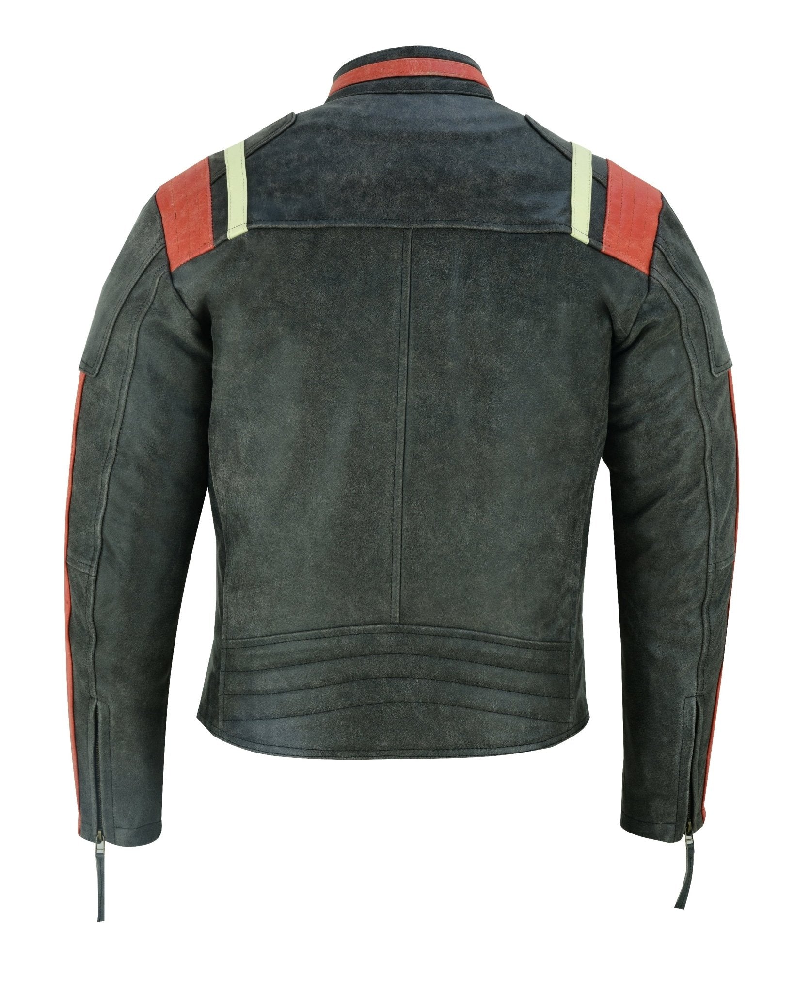 Men s Distressed Orange Striped Motorcycle Cowhide Leather Jacket Vintage Leather