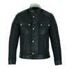 Mens Fabric Fashion Jacket Biker Style with Cream Fur & Leather Taslan Sheepskin -