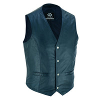 Mens Navy Blue Leather Waistcoat Vest with Snap Button -