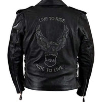 Men's Premium Leather Black Embossed Eagle Motorcycle Jacket -