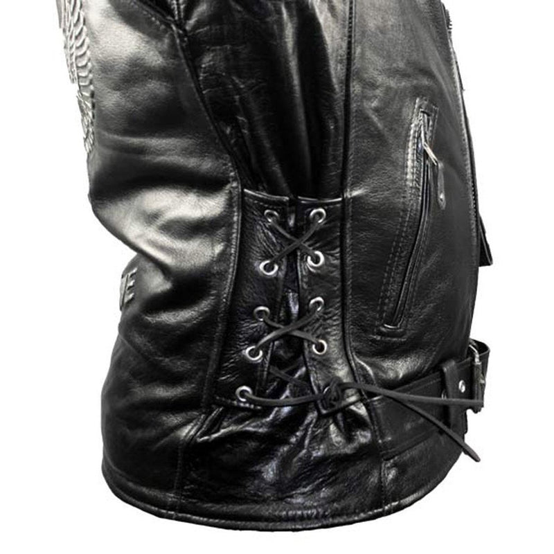 Men's Premium Leather Black Embossed Eagle Motorcycle Jacket -