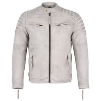 Mens Slim Fit Retro Style Biker Grey Leather Jacket - Ivar -