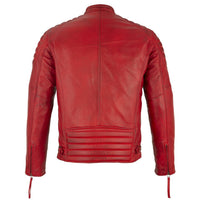 Mens Slim Fit Retro Style Biker Red Leather Jacket - Ivar -