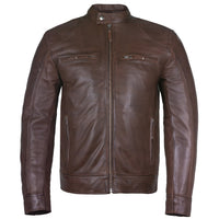 Men's Slim Fit Sword Cafe Racer Brown Soft Leather Jacket -