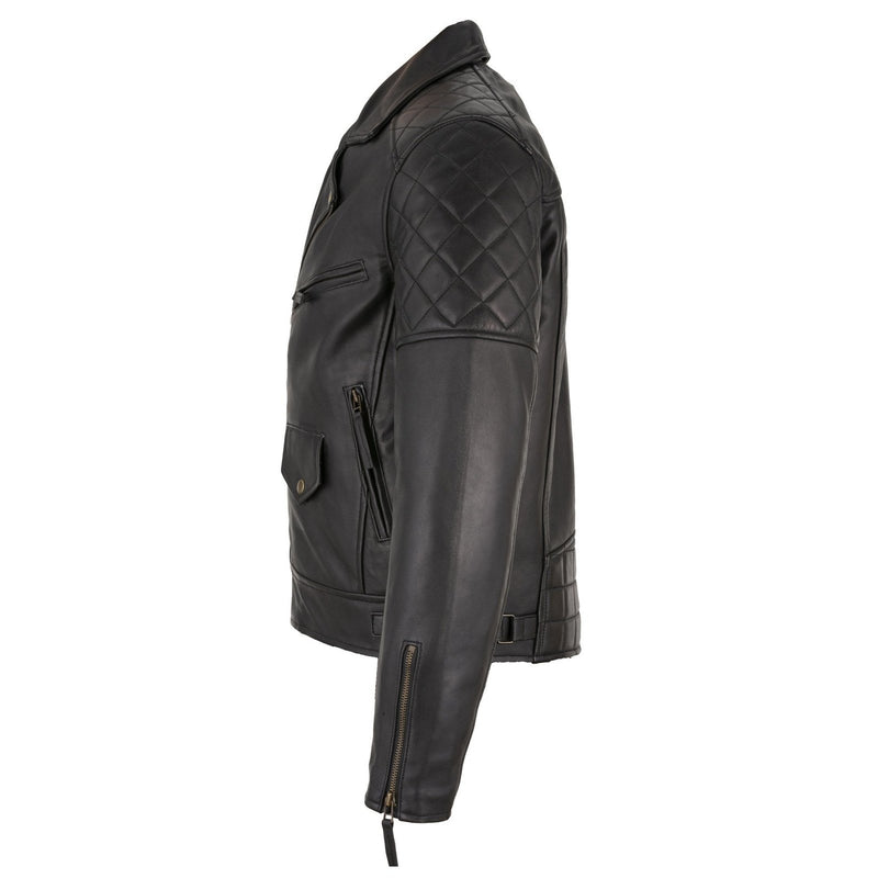 Mens Soltau Diamond Biker Style Black Leather Jacket -