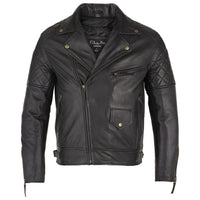 Mens Soltau Diamond Biker Style Black Leather Jacket -