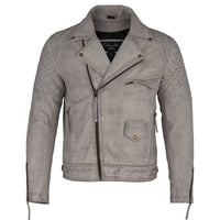 Mens Soltau Diamond Biker Style Grey Leather Jacket -