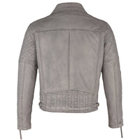 Mens Soltau Diamond Biker Style Grey Leather Jacket -