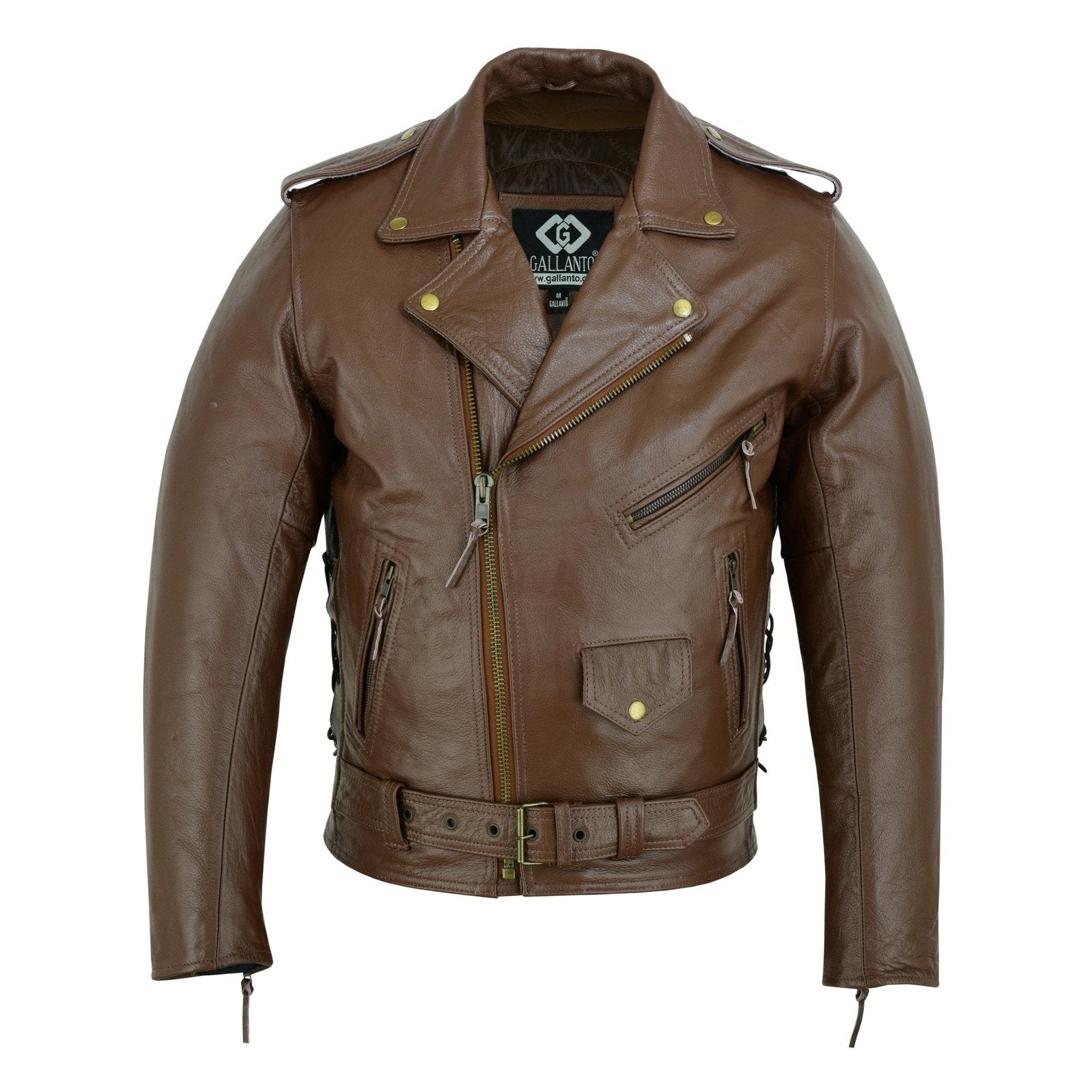 Mens Full Grain Cowhide Brando Belted Biker Leather Jacket Black Brown Vintage Leather