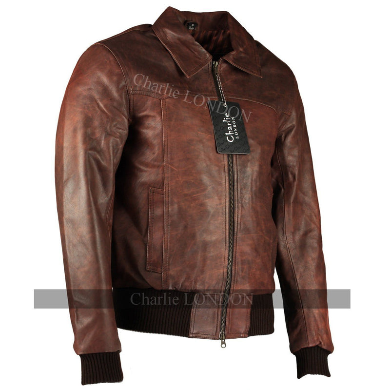 Men's The Deal Vintage Brown Bomber Leather Jacket -