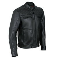 Mens's Black Motorcycle Diamond Leather Jacket CE Protection Cowhide -