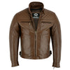 Mens's Brown Motorbike Motorcycle Diamond Leather Jacket CE Protection Cowhide -