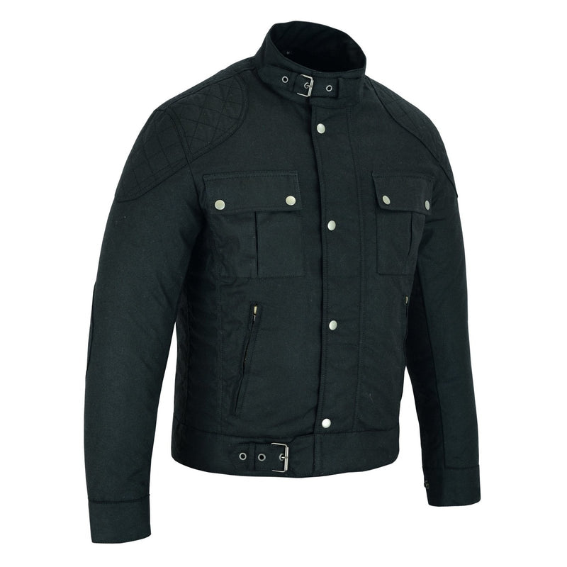 Moto Classic Black Waxed Cotton Motorcycle Jacket Textile Biker -