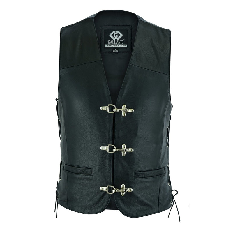 Plain Mens Leather Waistcoat Motorcycle Biker Vest Black with Hooks -