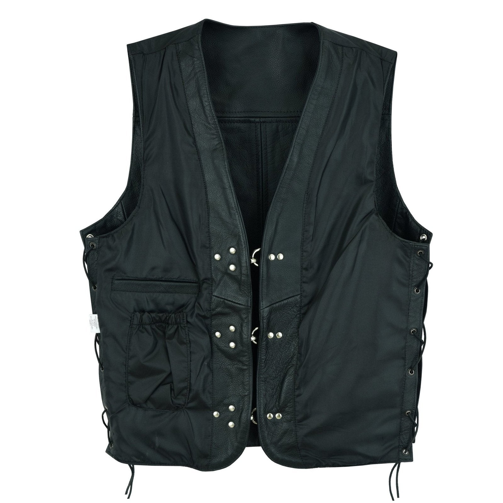 Plain Mens Leather Waistcoat Motorcycle Biker Vest Black with Hooks Vintage Leather