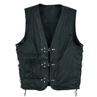 Plain Mens Leather Waistcoat Motorcycle Biker Vest Black with Hooks -