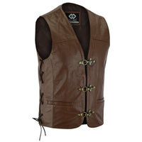 Plain Mens Leather Waistcoat Motorcycle Biker Vest Black with Hooks -