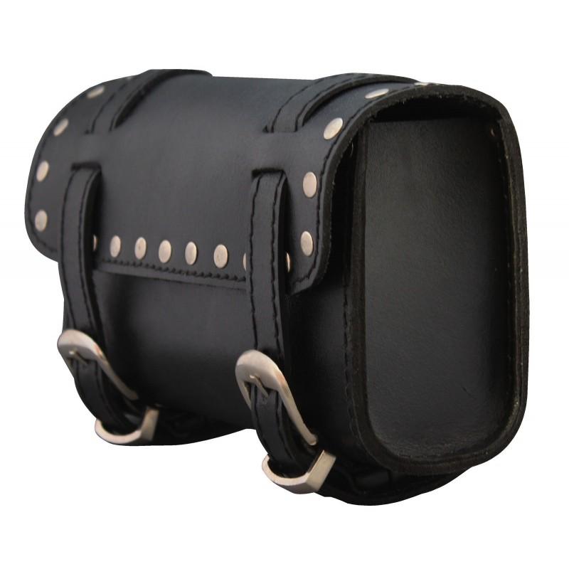 Plain Studded Black small rectangle Sissy Bar Leather Tool Bag