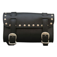 Plain Studded Black small rectangle Sissy Bar Leather Tool Bag -