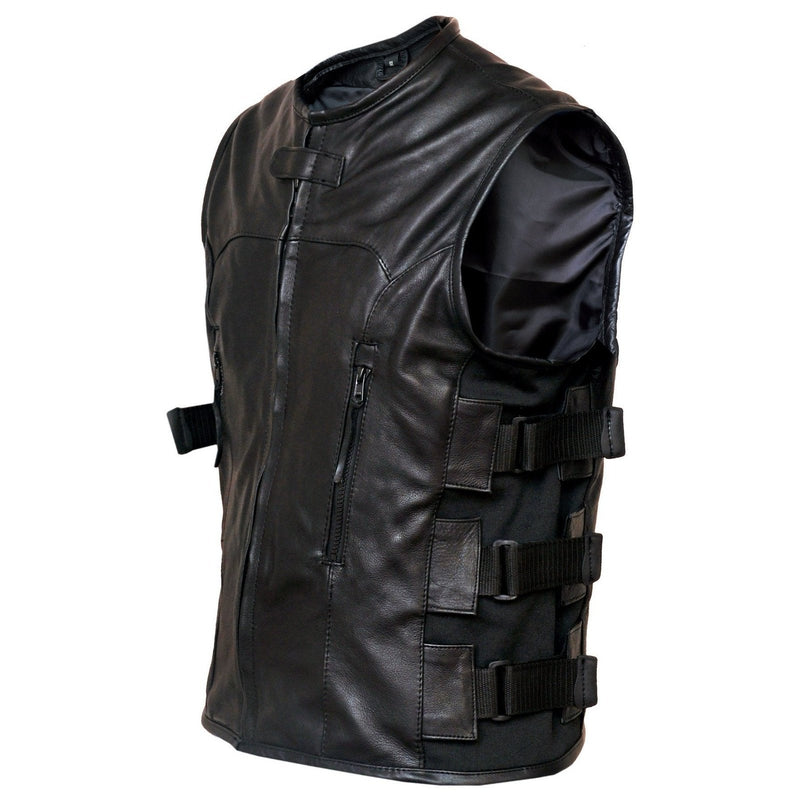 Premium Cowhide SWAT Leather Motorcycle Vest Adjustable Fit – Mens ...