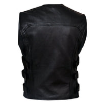 Premium Perforated Leather Motorcycle SWAT Vest -