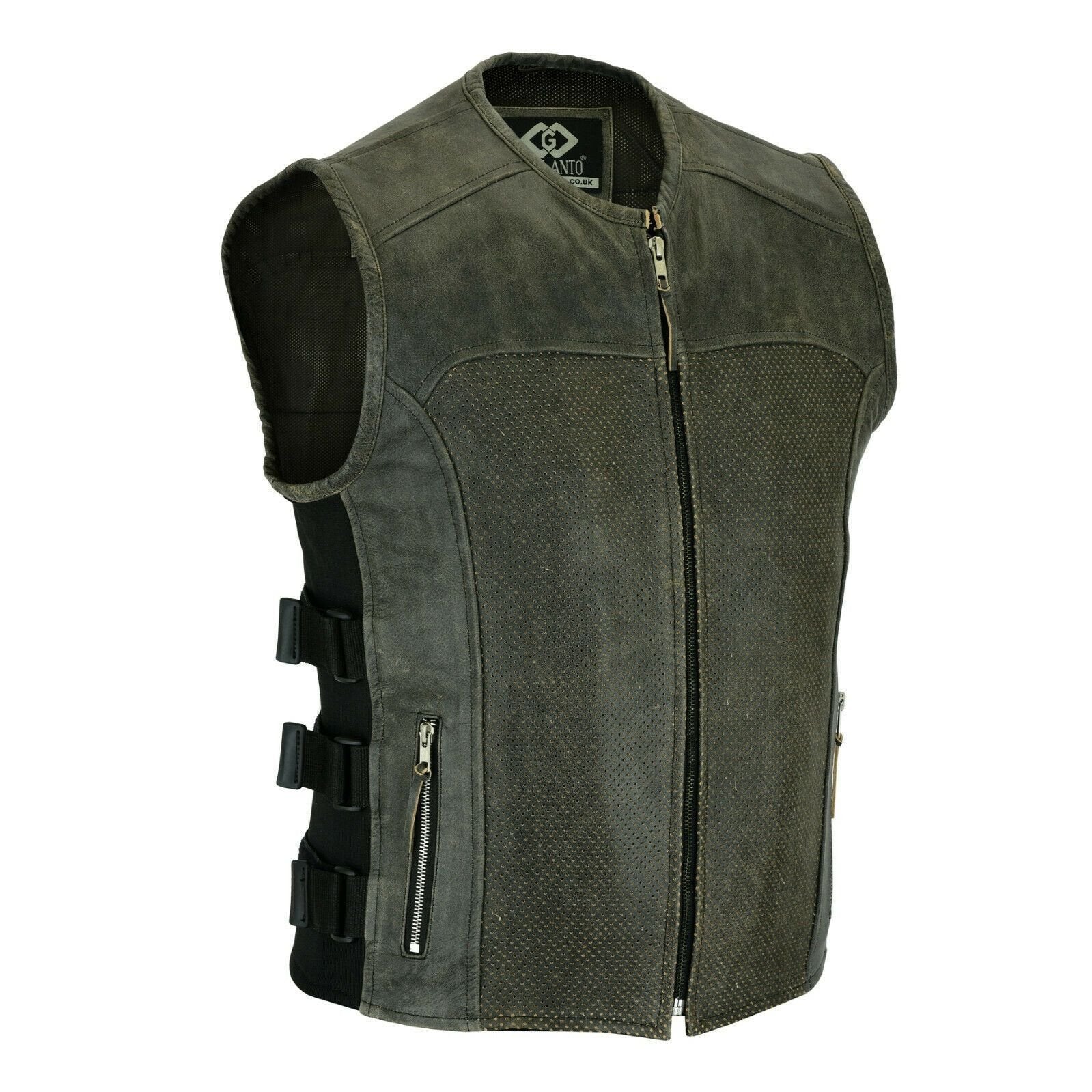 Distressed grey leather shops vest