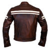 Roma Brown Distressed Cruiser Creme Stripes Biker Leather Jacket -