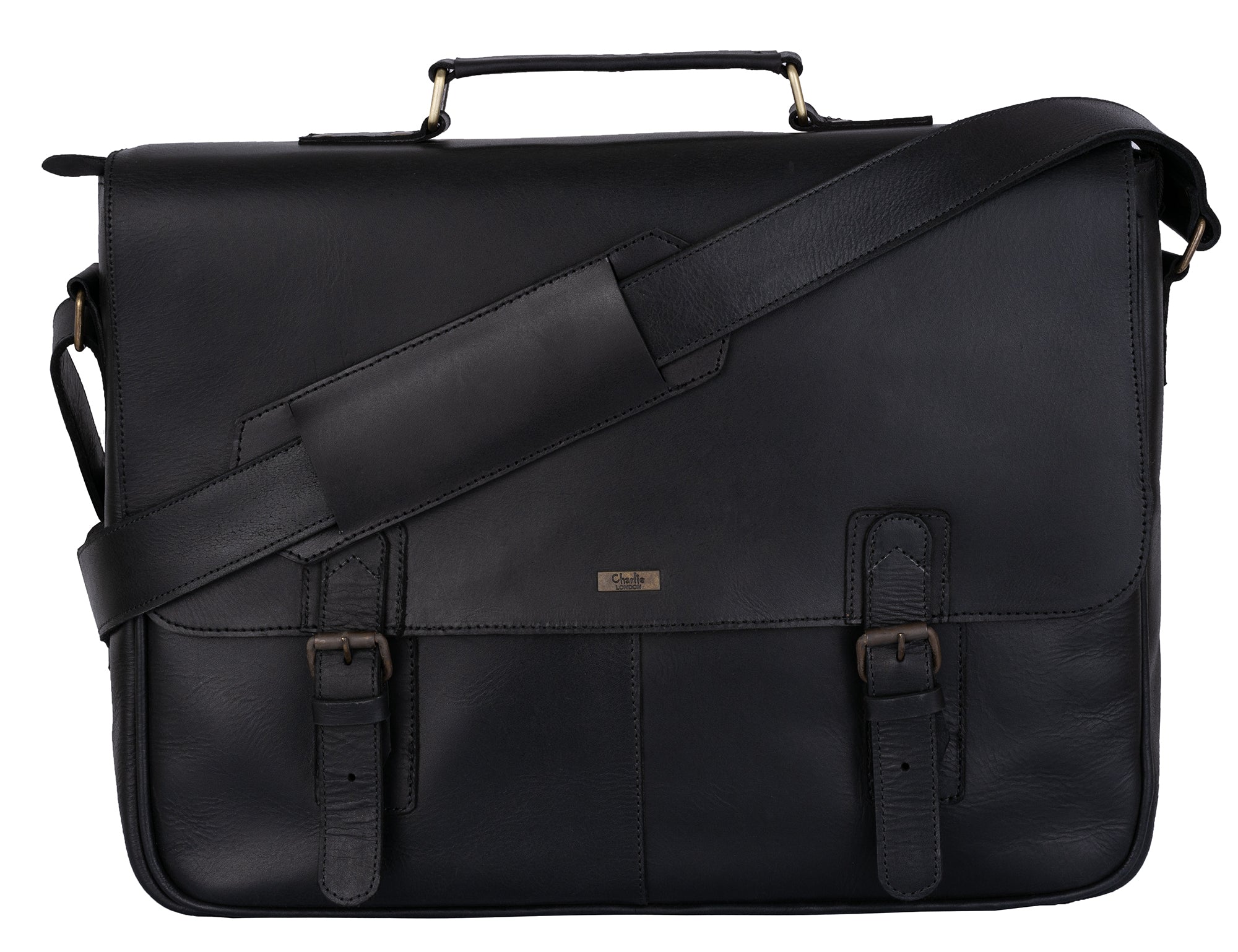 Rustic Style Black Leather Laptop Messenger Bag for Men & Women ...