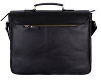 Rustic Distressed Black Leather Laptop Messenger Bag for Men & Women -