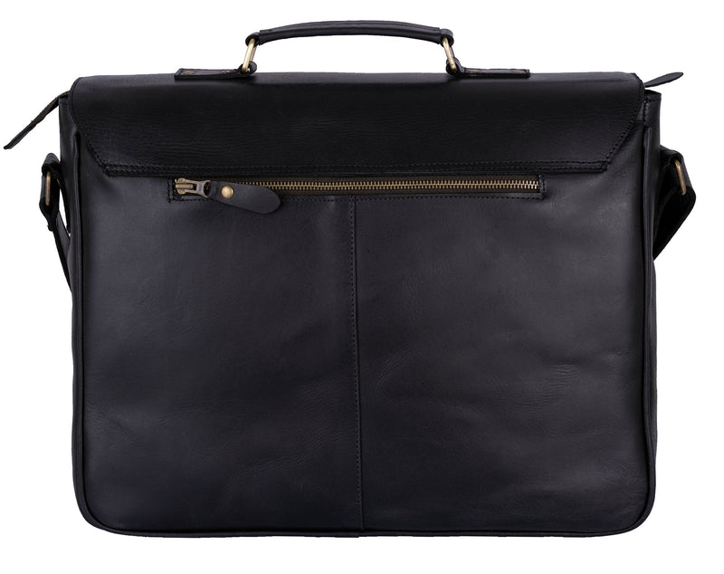 Rustic Style Black Leather Laptop Messenger Bag for Men & Women ...