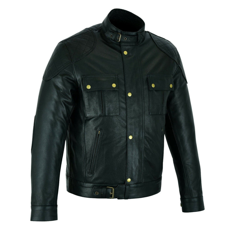 Mens Soft Cowhide Fashion Leather Jacket Biker Style with Fur & Armour Pockets