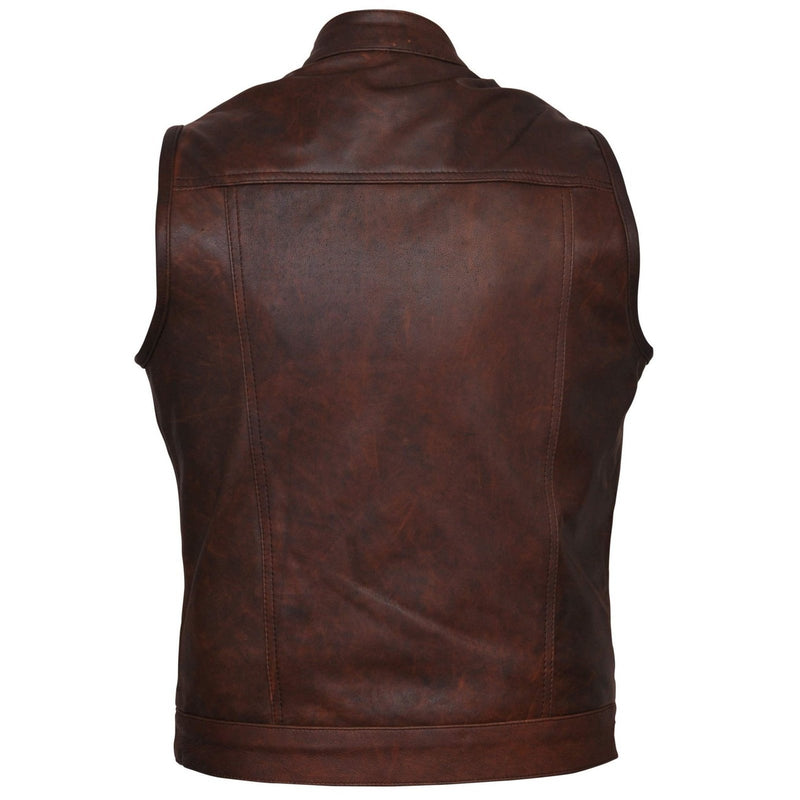 Sons of Anarchy Style Cut Off Cowhide Leather Brown Vest -